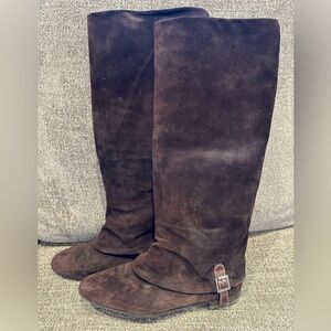 DELMAN Ladies Women’s Size 8 M Brown Suede Low Heel Side Zip Tall Fashio…